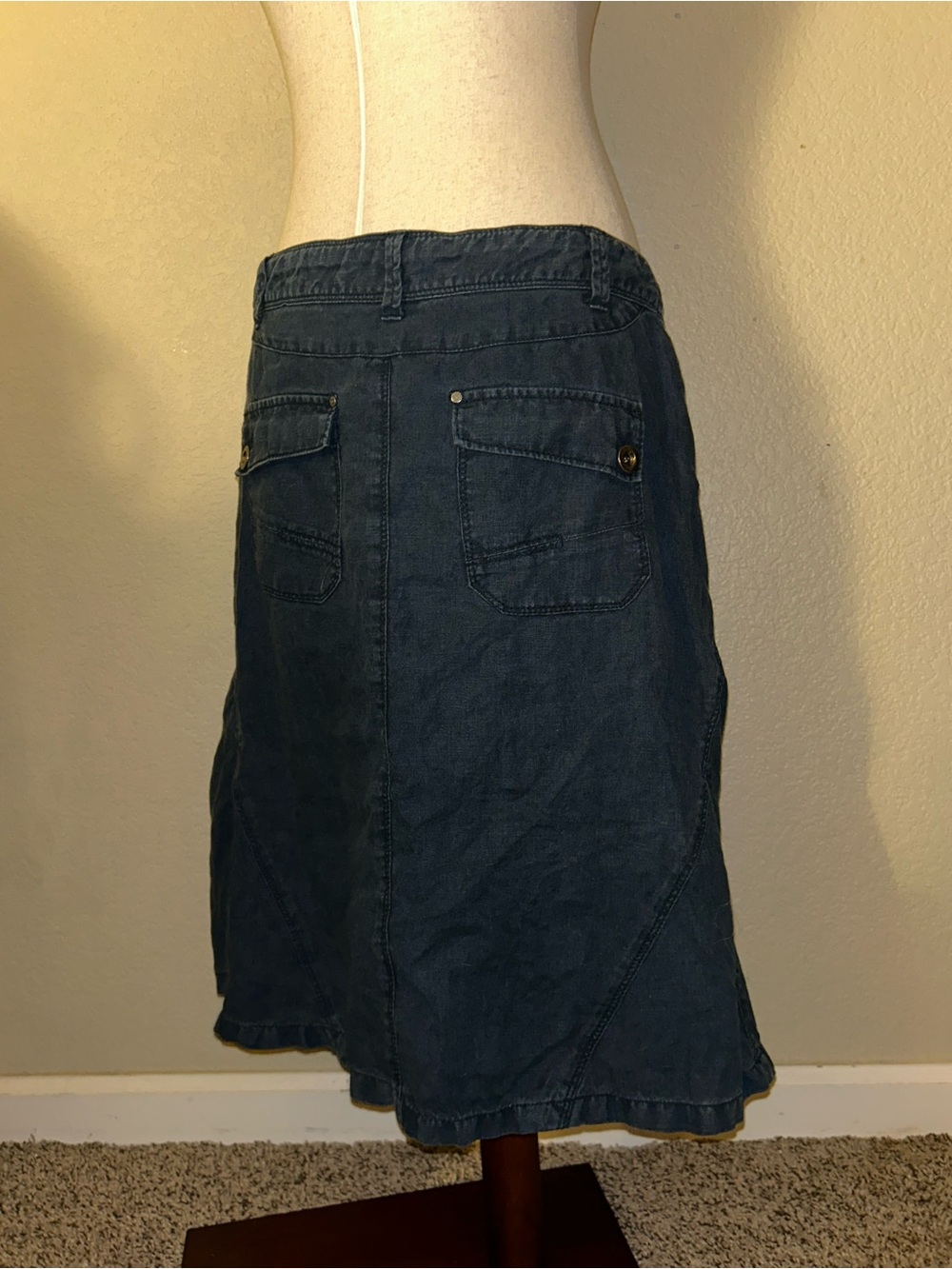 100% Linen Made in Germany Women's Dark Blue Midi A-Line Skirt - Picture 3 of 9